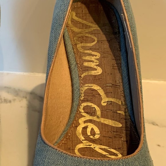 Denim raffia wedges with leather trim - Picture 7 of 9